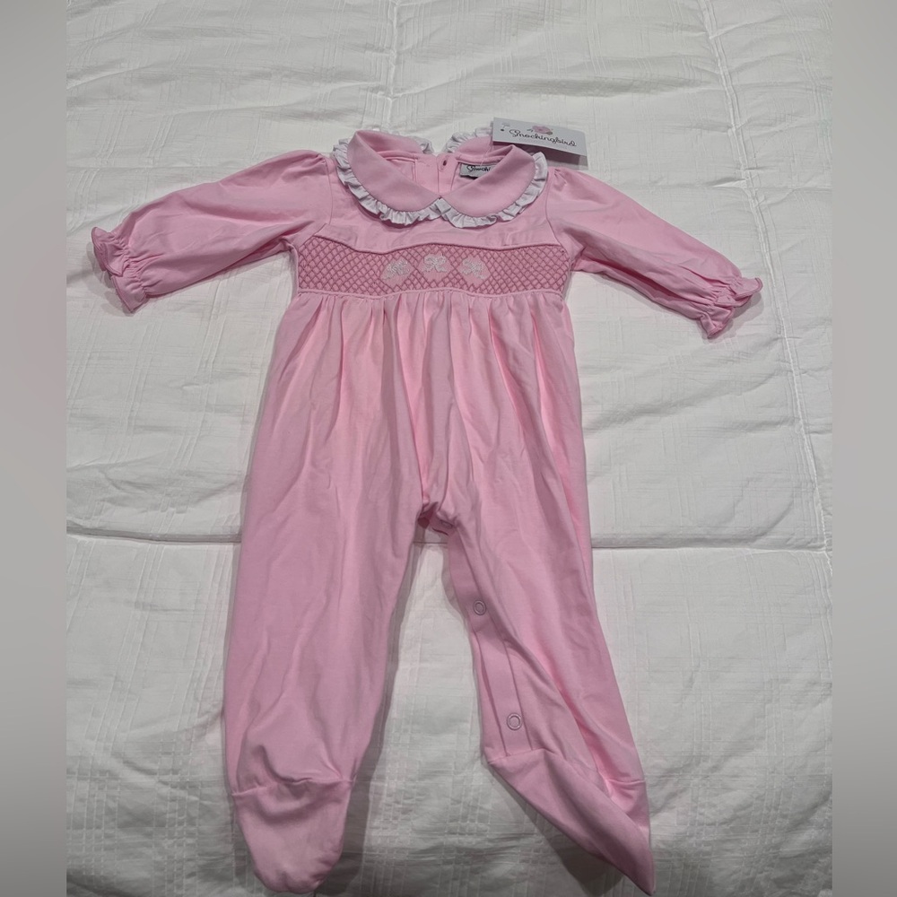 Charming Pink Baby Footie with Ruffled Collar